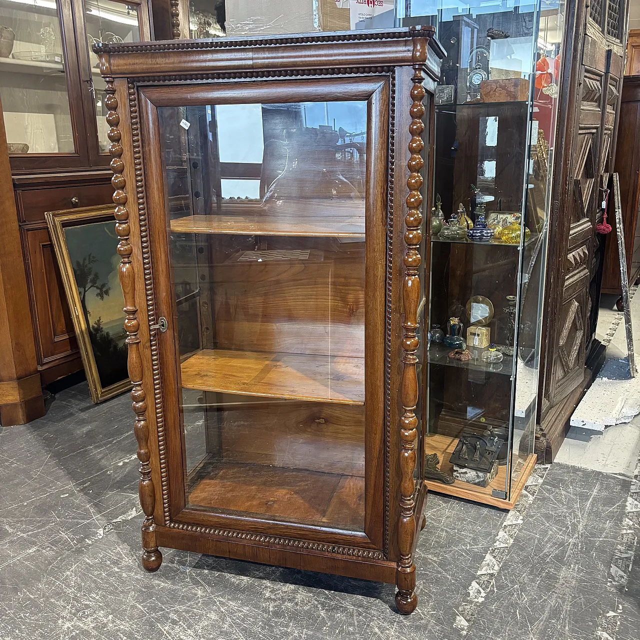 Display cabinet Charles X bookcase in solid walnut restored, 1820 2