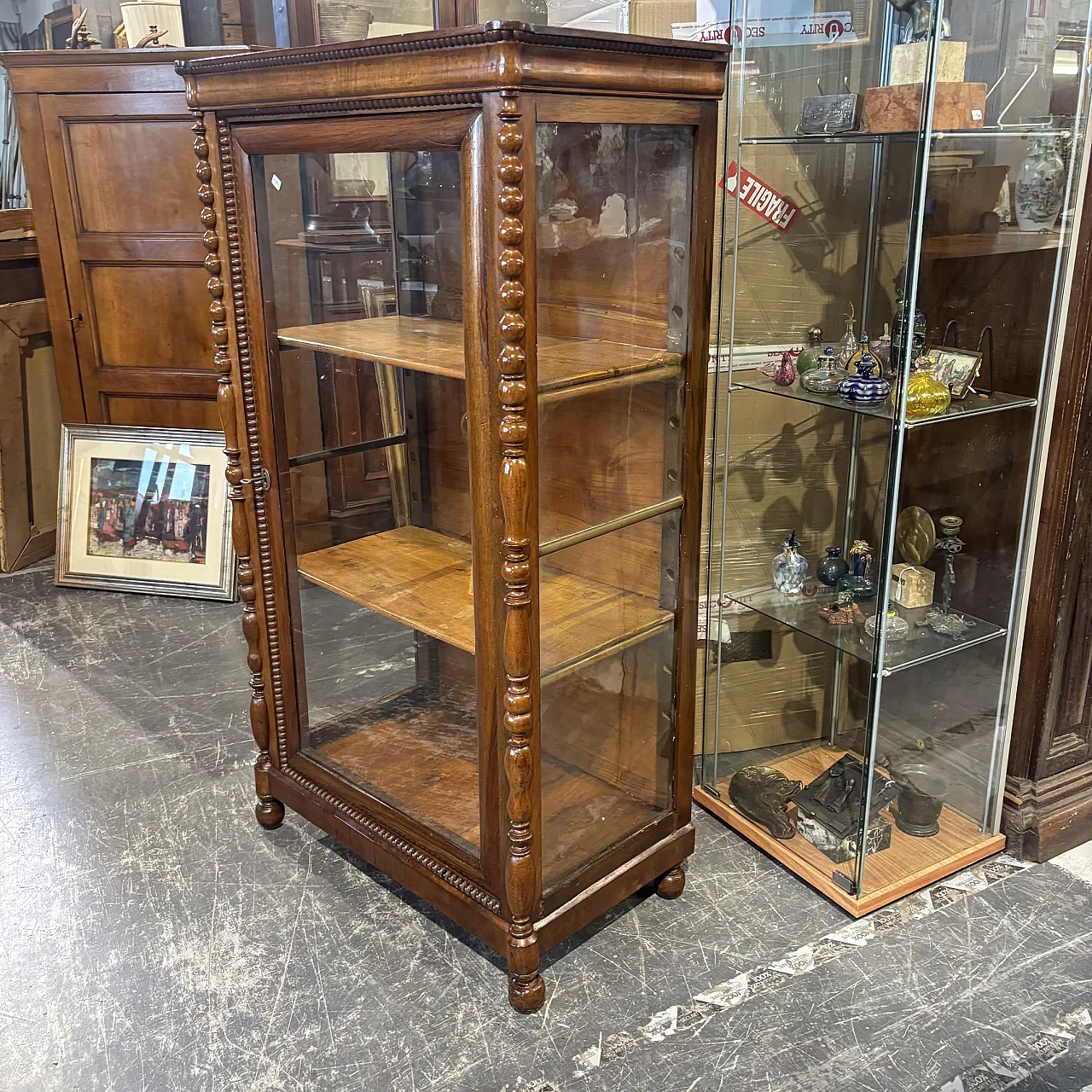 Display cabinet Charles X bookcase in solid walnut restored, 1820 3