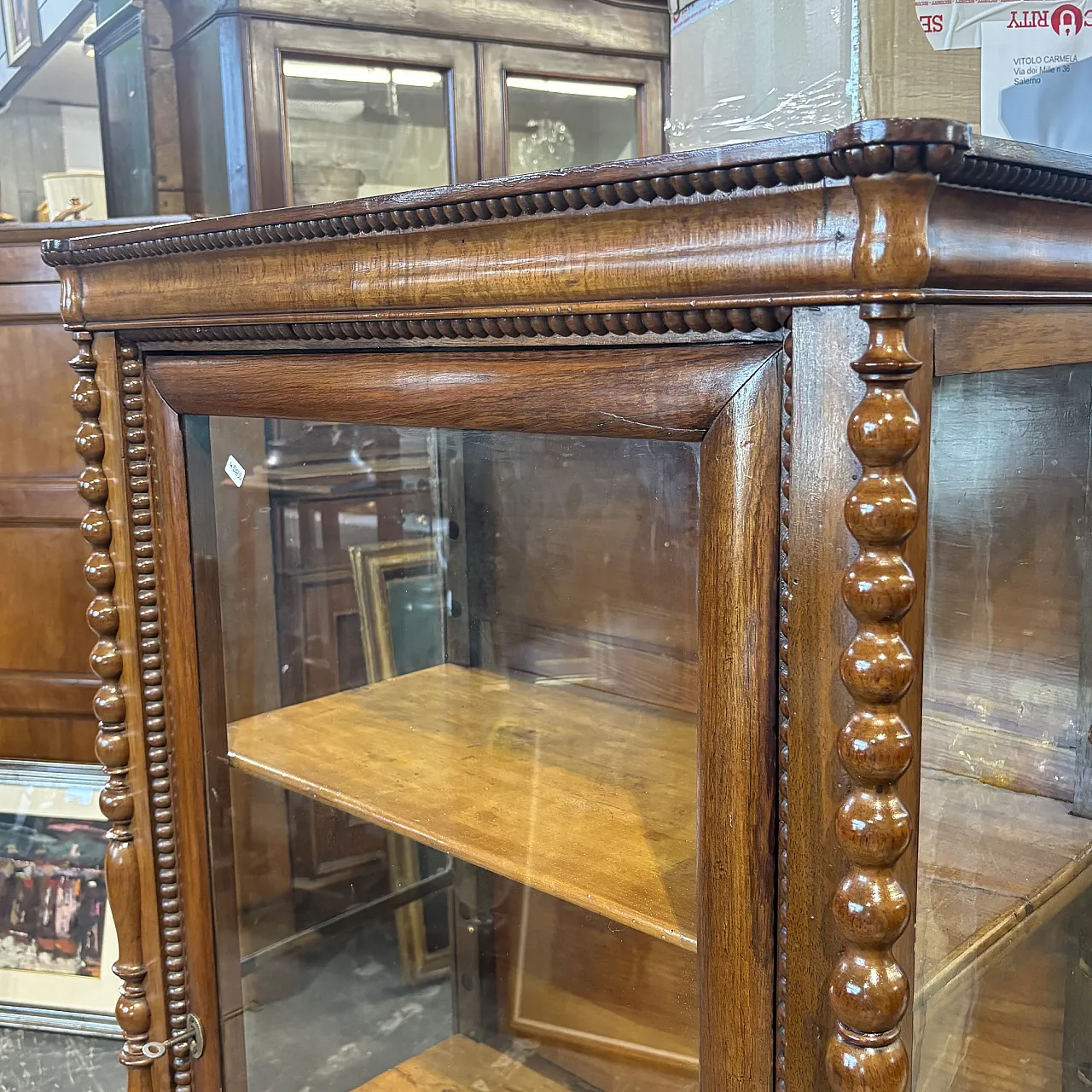 Display cabinet Charles X bookcase in solid walnut restored, 1820 7