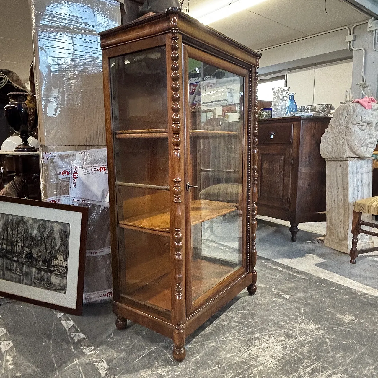 Display cabinet Charles X bookcase in solid walnut restored, 1820 8
