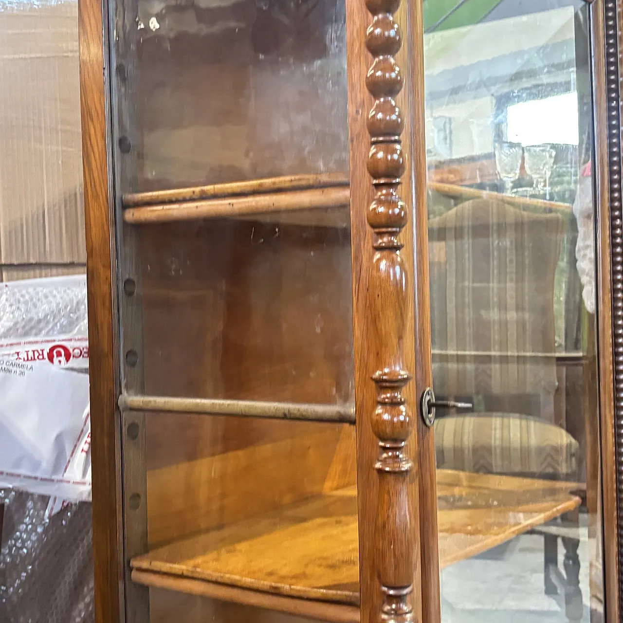 Display cabinet Charles X bookcase in solid walnut restored, 1820 10