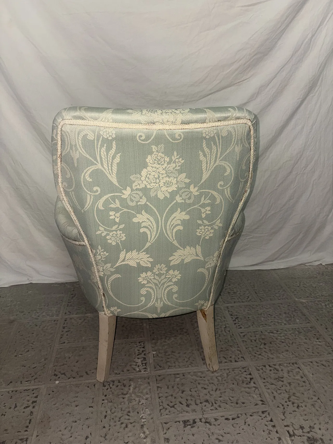Armchair in damask fabric and light wood, 1960s 3