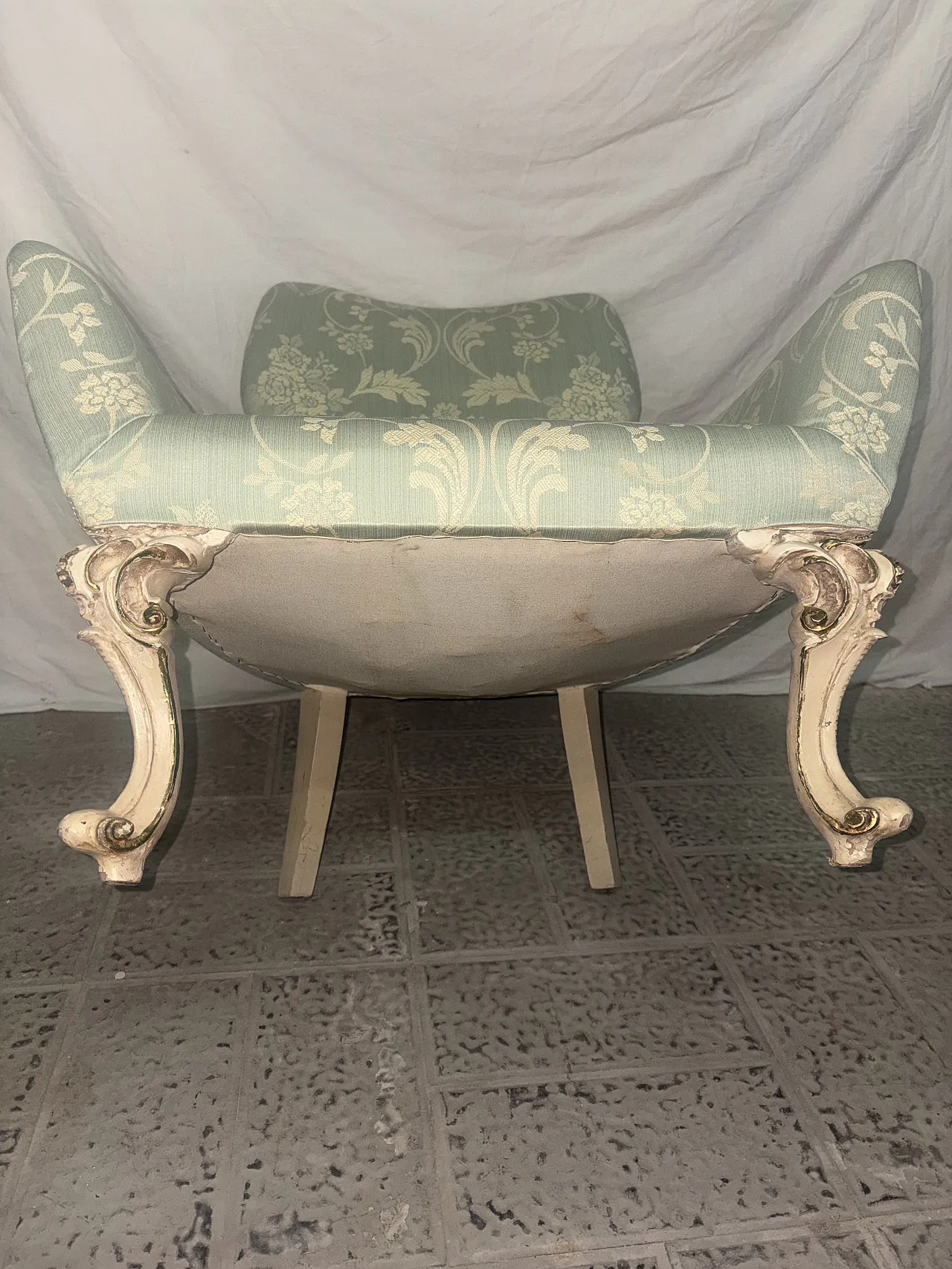 Armchair in damask fabric and light wood, 1960s 9