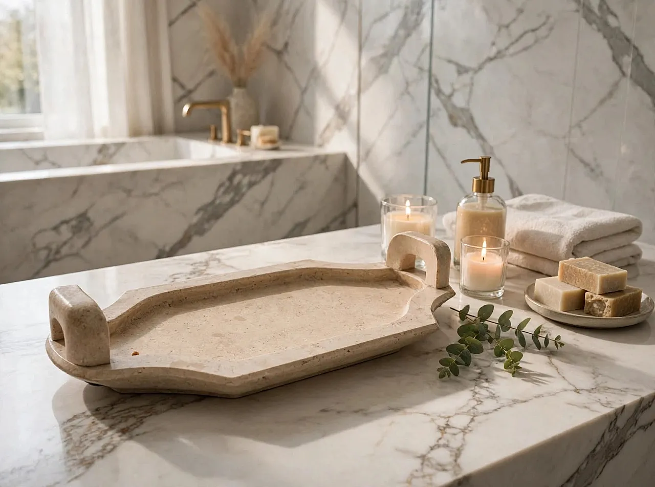 Travertine tray, 1970s 9