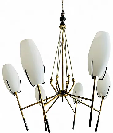 Lampadario vintage in vetro opalino bianco