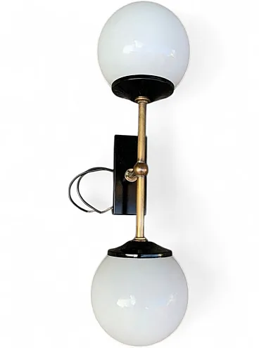 Brass and opaline glass wall light, 1940s