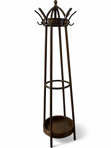 Coat rack and umbrella stand in beech and walnut by Gebrüder Thonet Vienna GMBH