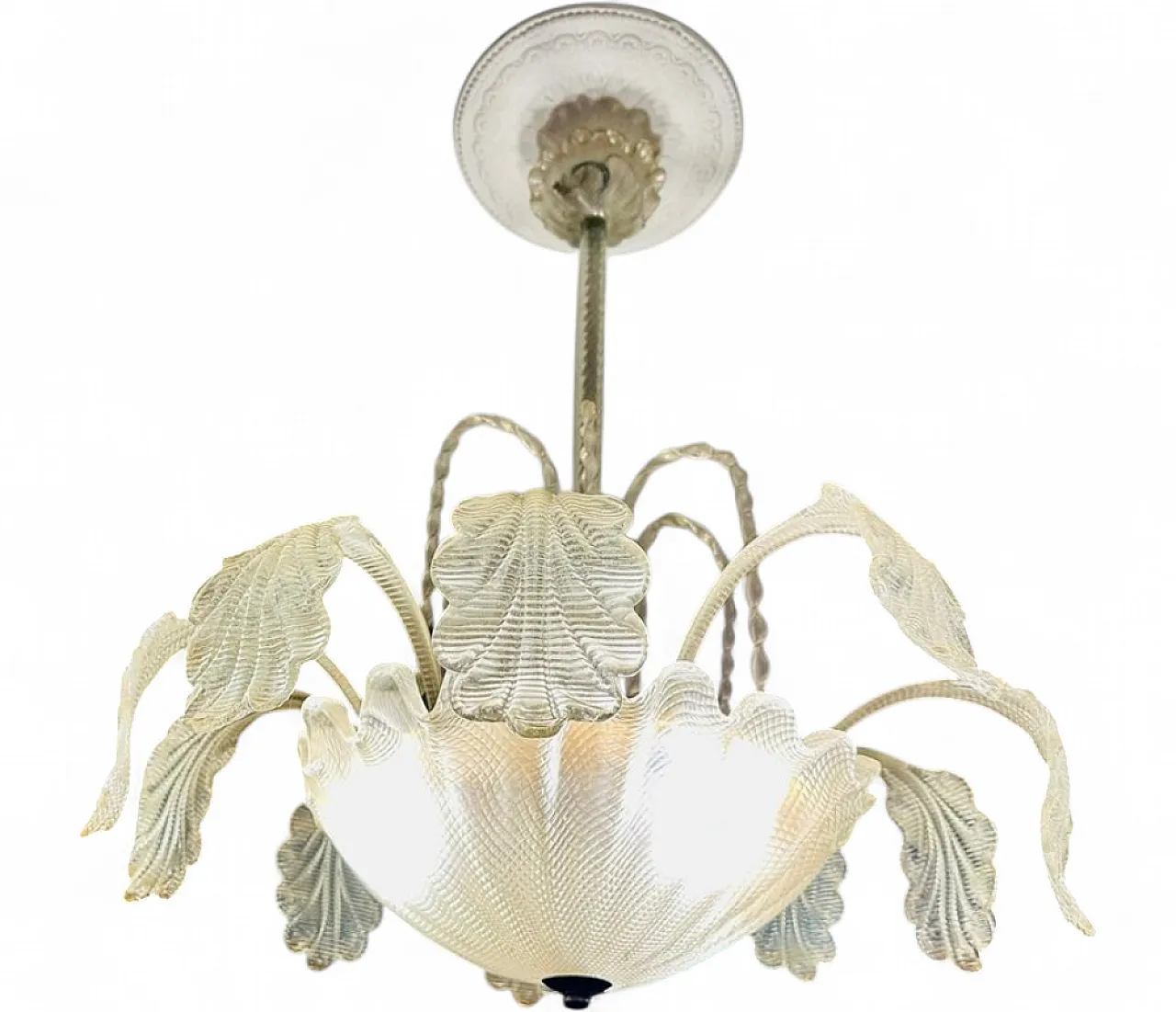 Lampadario Art Déco in vetro di Murano, anni '40 10