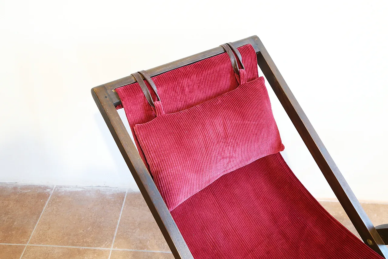 Rocking hammock armchair in beech and red velvet, 1940s 4