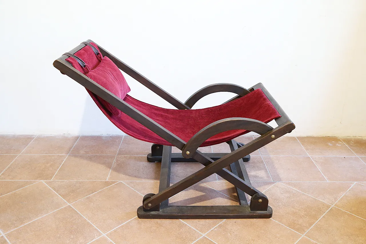 Rocking hammock armchair in beech and red velvet, 1940s 5