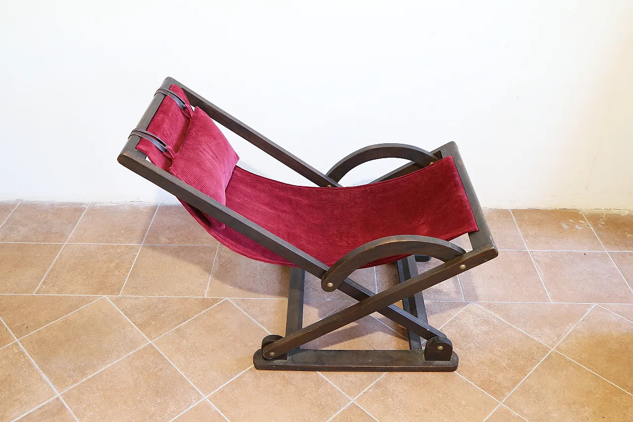 Rocking hammock armchair in beech and red velvet, 1940s 6