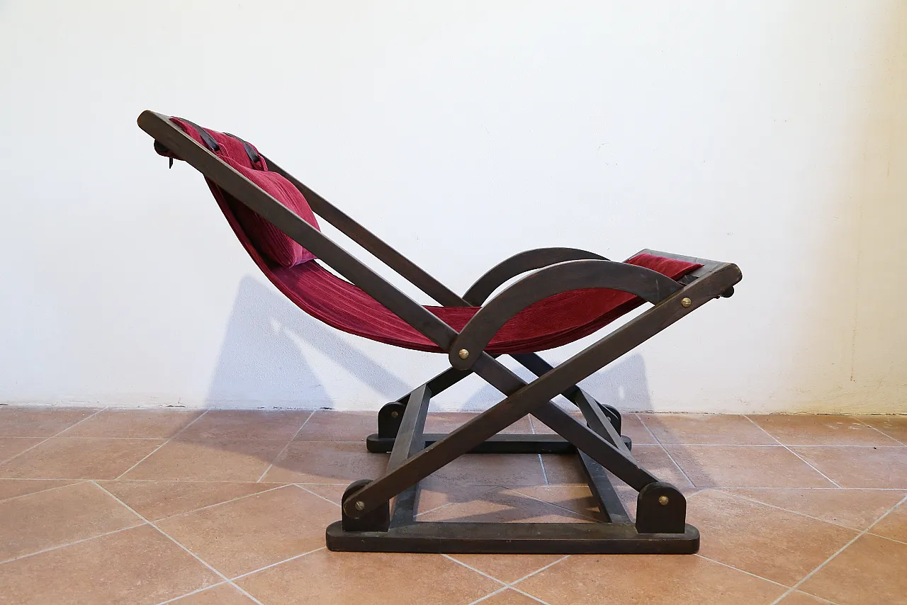 Rocking hammock armchair in beech and red velvet, 1940s 7