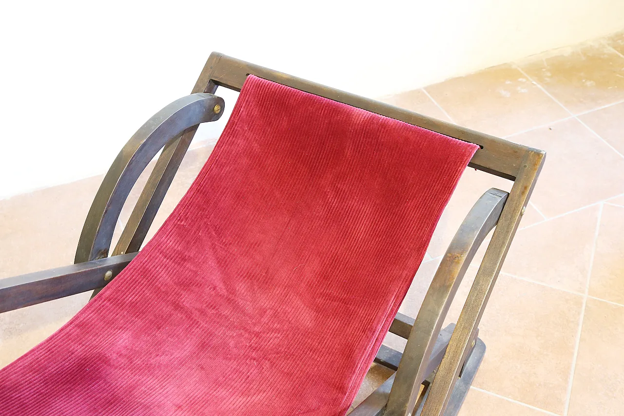 Rocking hammock armchair in beech and red velvet, 1940s 9