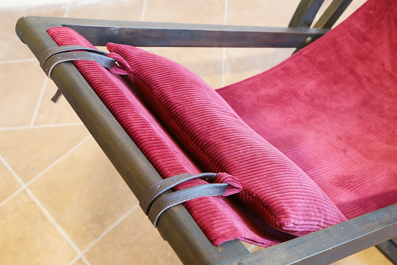 Rocking hammock armchair in beech and red velvet, 1940s 10