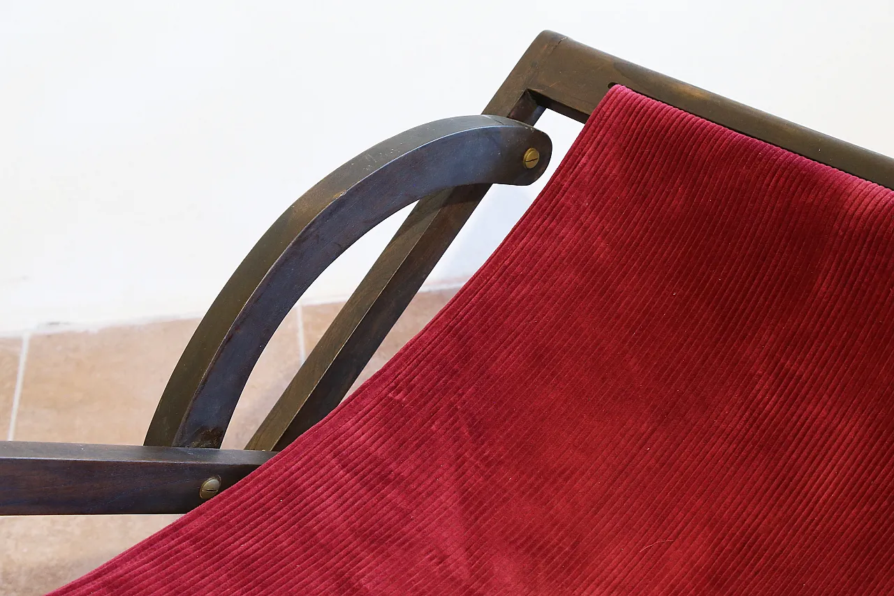 Rocking hammock armchair in beech and red velvet, 1940s 11
