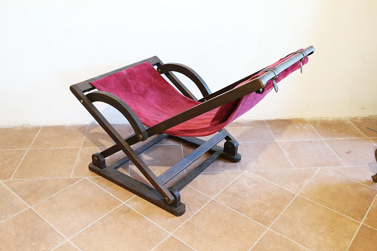 Rocking hammock armchair in beech and red velvet, 1940s 15