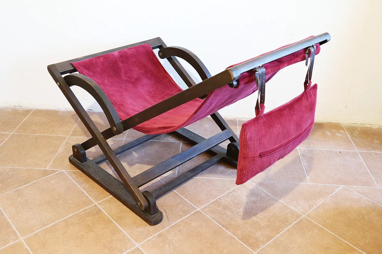 Rocking hammock armchair in beech and red velvet, 1940s 16