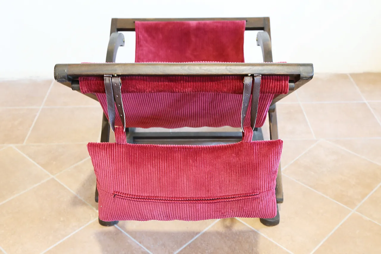 Rocking hammock armchair in beech and red velvet, 1940s 17