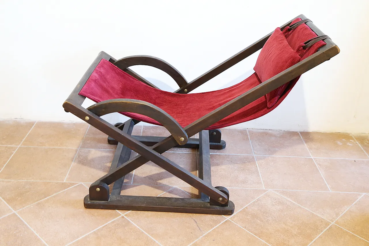 Rocking hammock armchair in beech and red velvet, 1940s 18
