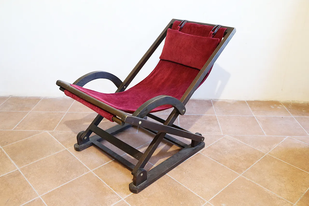Rocking hammock armchair in beech and red velvet, 1940s 19