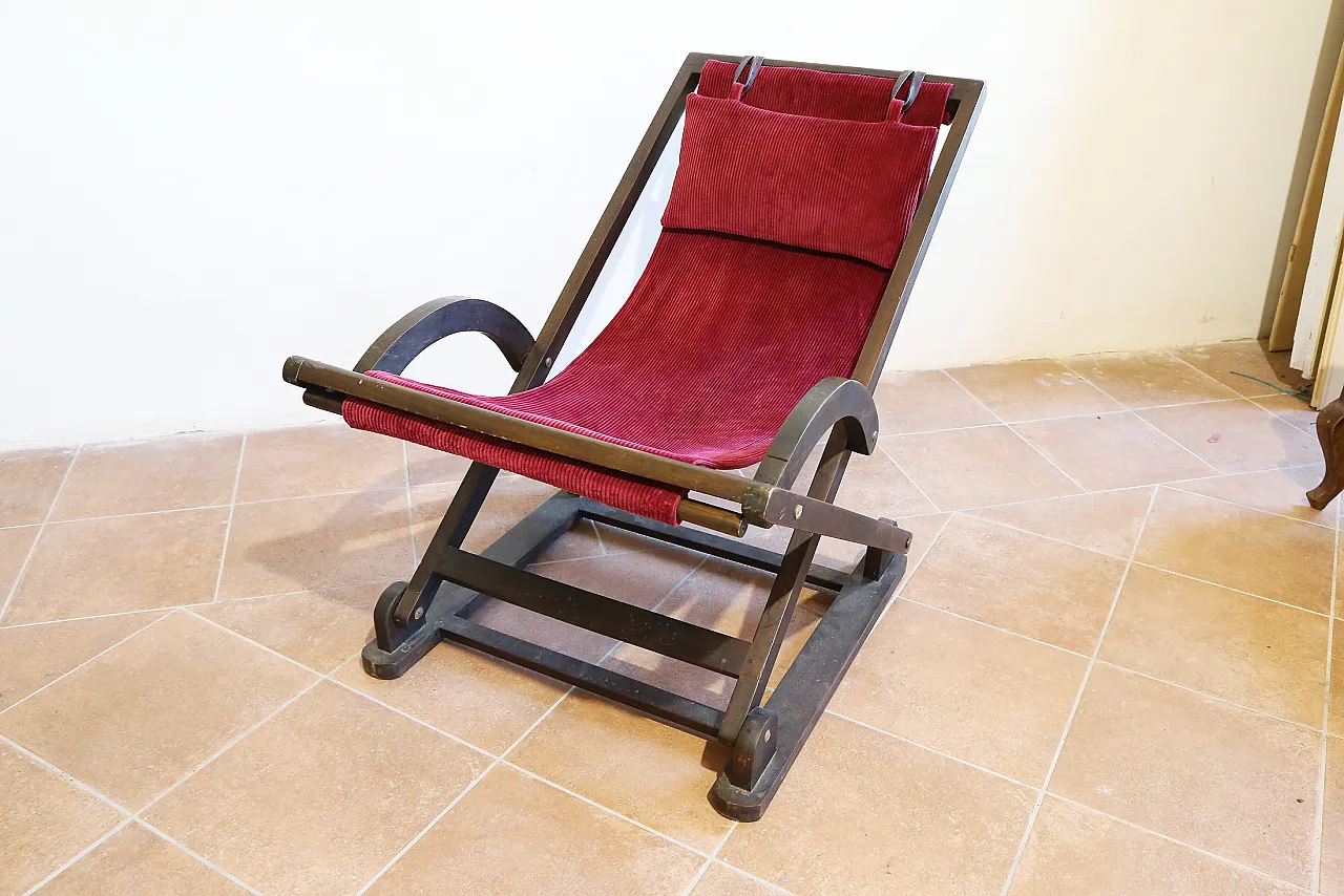 Rocking hammock armchair in beech and red velvet, 1940s 20