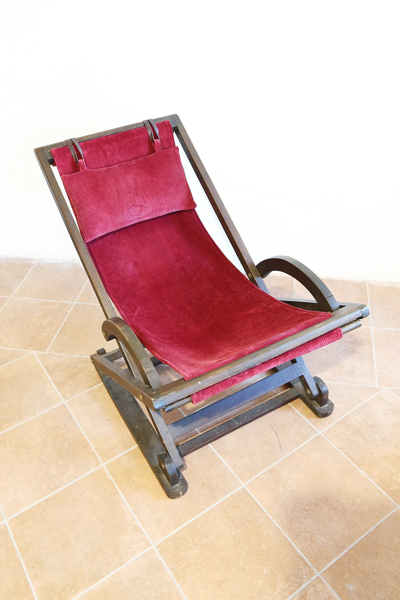 Rocking hammock armchair in beech and red velvet, 1940s 22