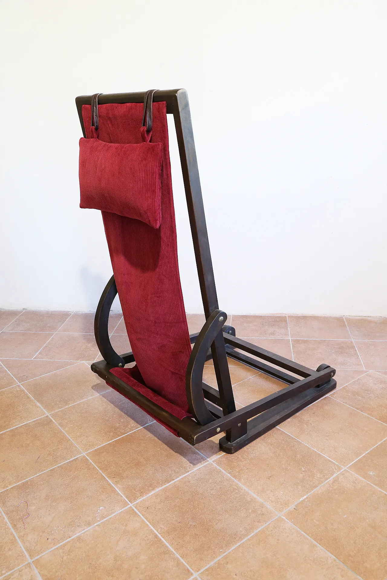Rocking hammock armchair in beech and red velvet, 1940s 23