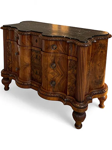 Walnut serpentine commode, 1930s
