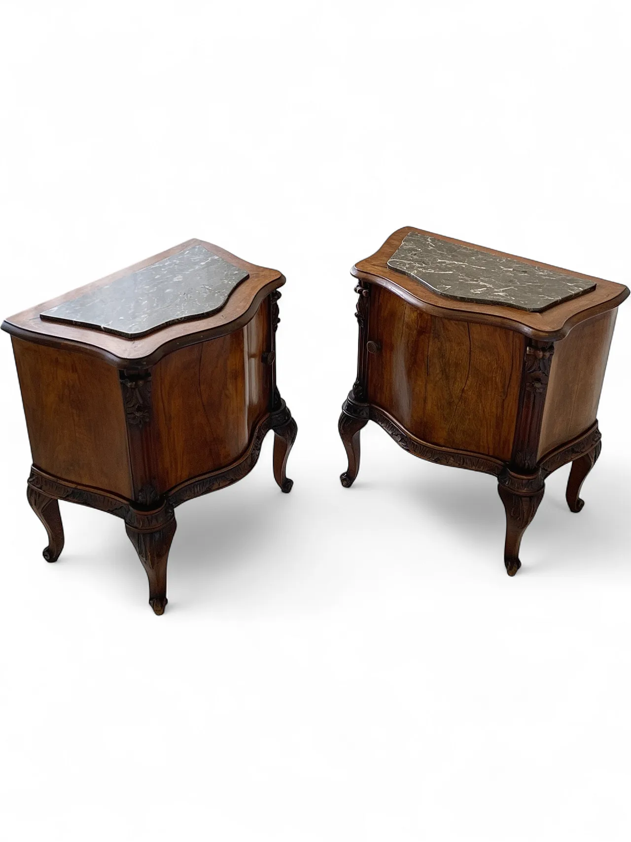 Art deco walnut serpentine nightstands, 30s 56