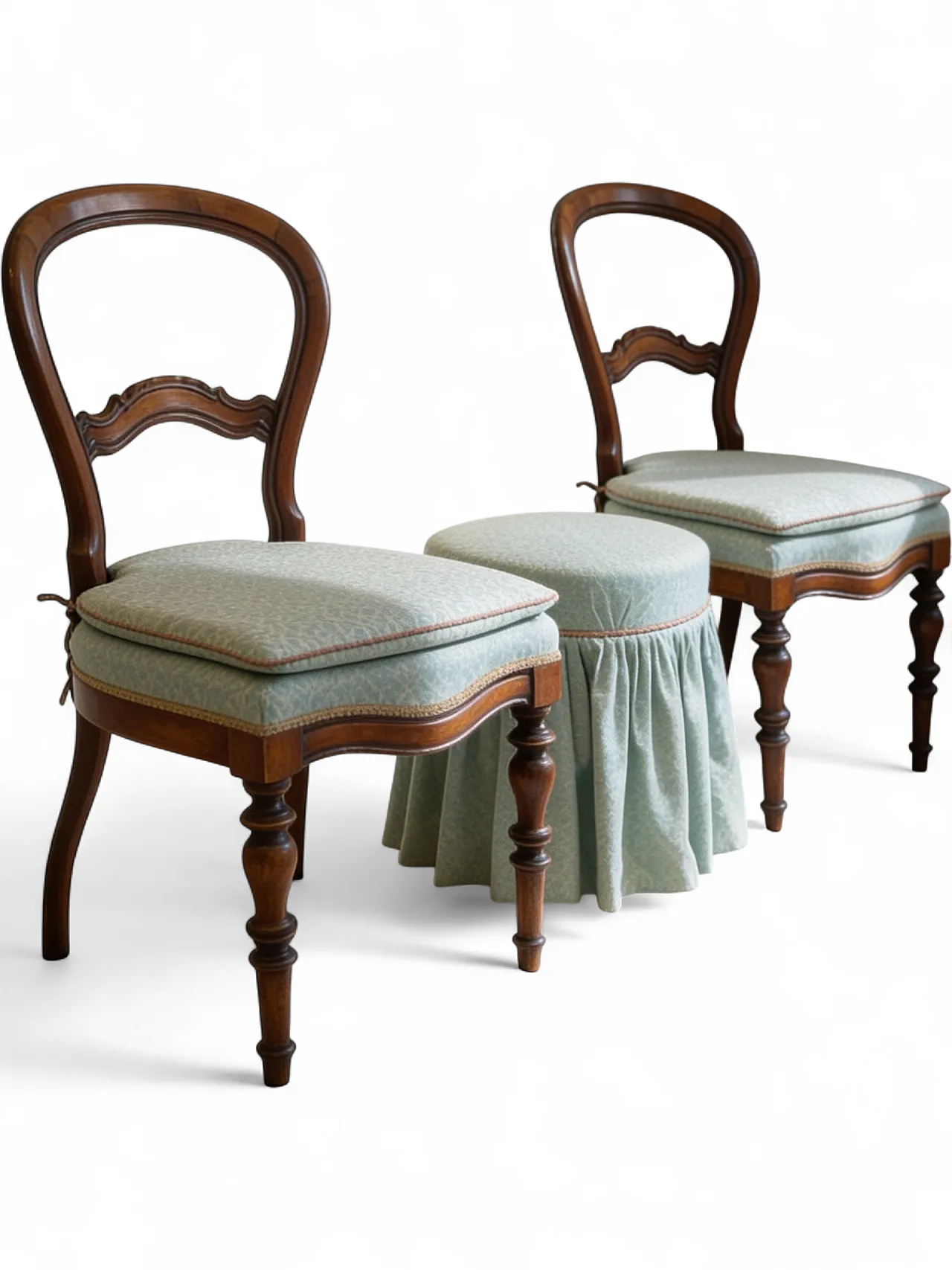 Antique Victorian era ballon back chairs and stool, mid 19th century. 42