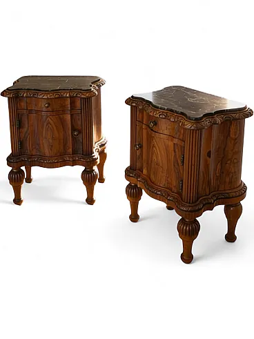 Art deco walnut serpentine nightstands, 30s