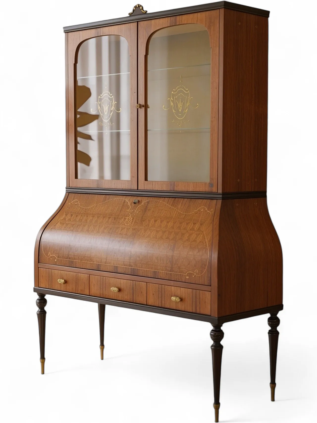 Italian Mid-Century Louis XV Style Marquetry Secrétaire Bookcase, 1960 61