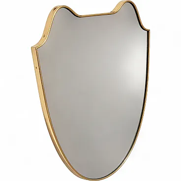 Gio Ponti-Style Shield-Shaped Brass Wall Mirror