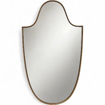 Large Gio Ponti Style Shield-Shaped Brass Wall Mirror