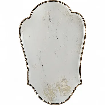 Gio Ponti Style Beveled Shield-Shaped Brass Mirror, 1950s