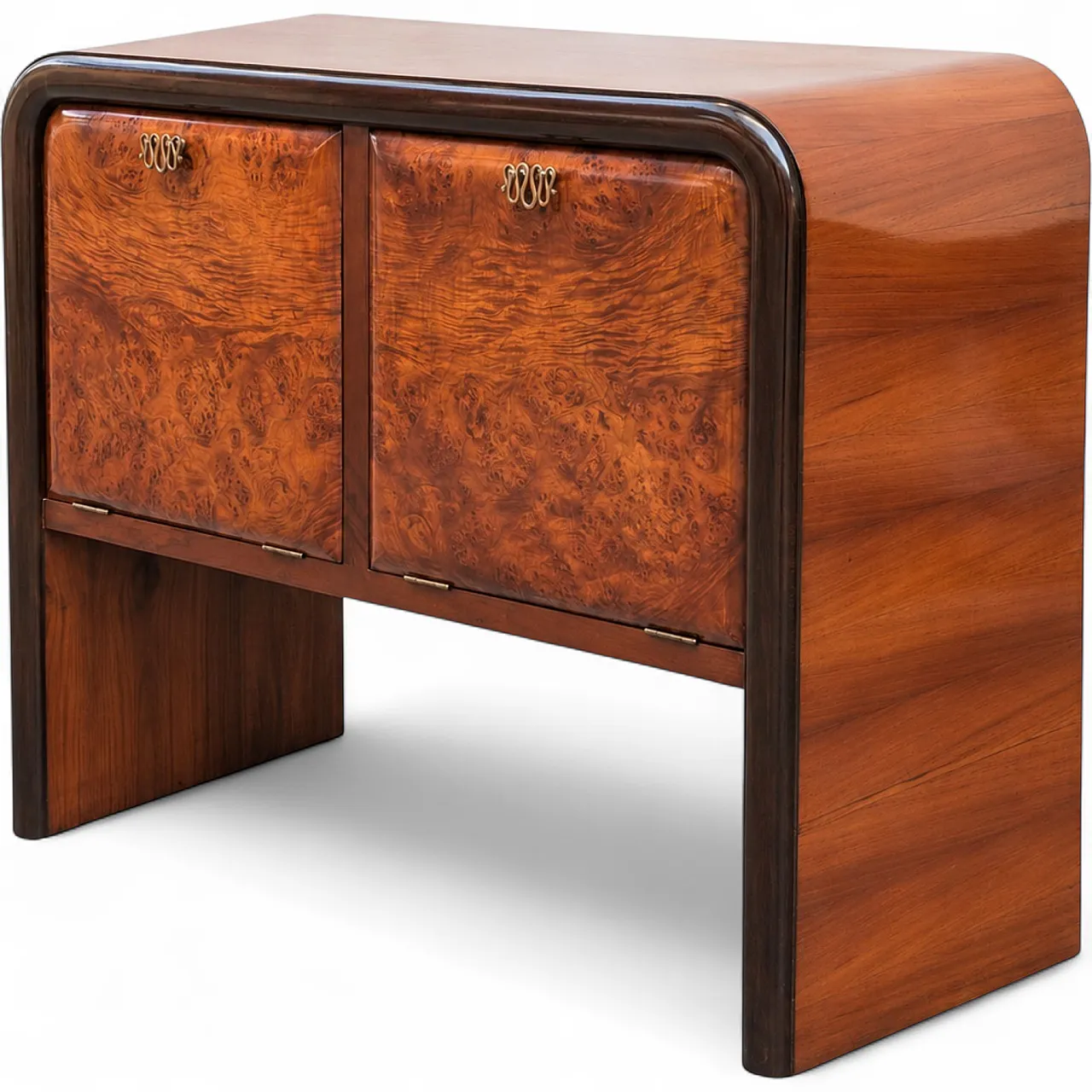 Art Deco Walnut and Burl Bar Cabinet in the Style of Gio Ponti, 1940s 11