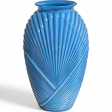 Turquoise Blue Glass Vase in Art Deco Style