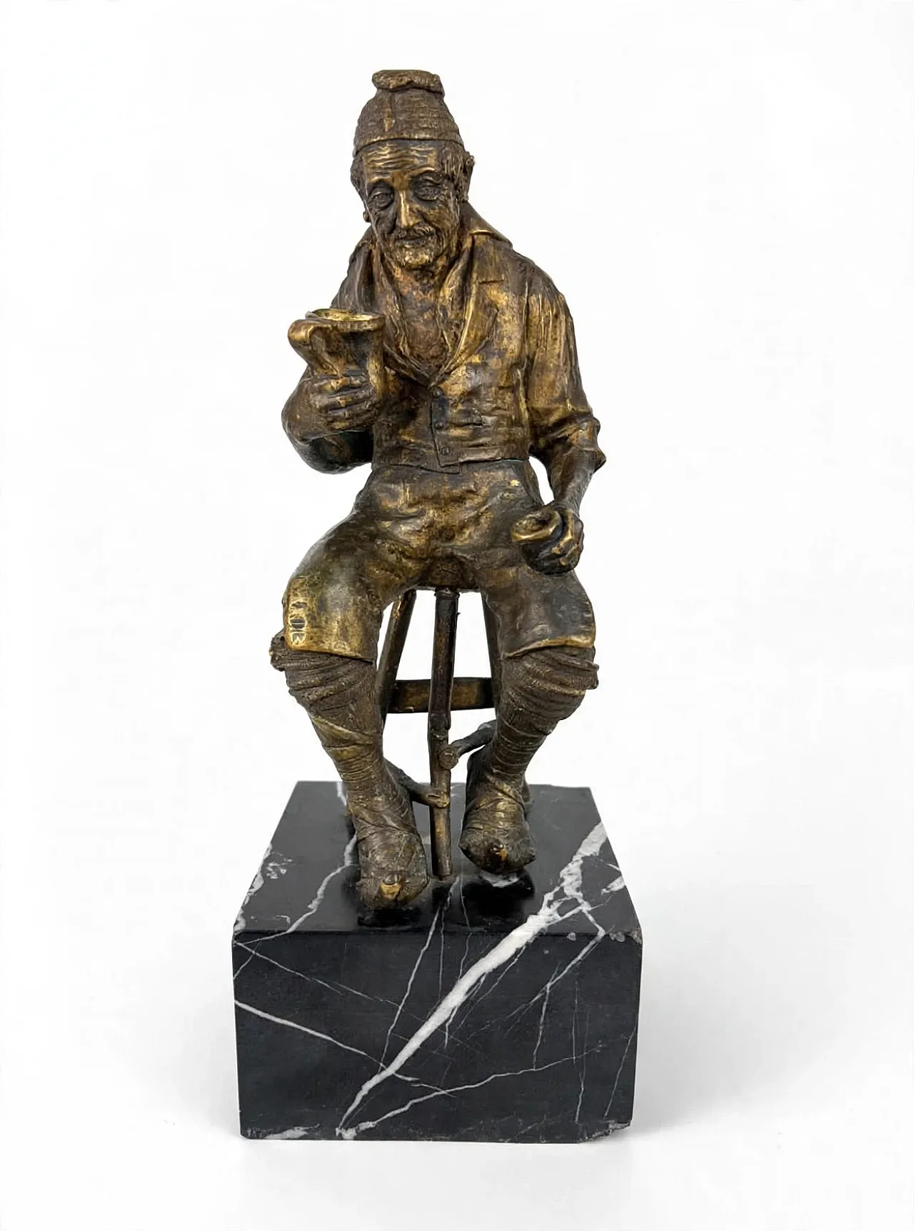 Pasquale Fosca, The Drinker, sculpture, bronze and marble, late 19th century 1