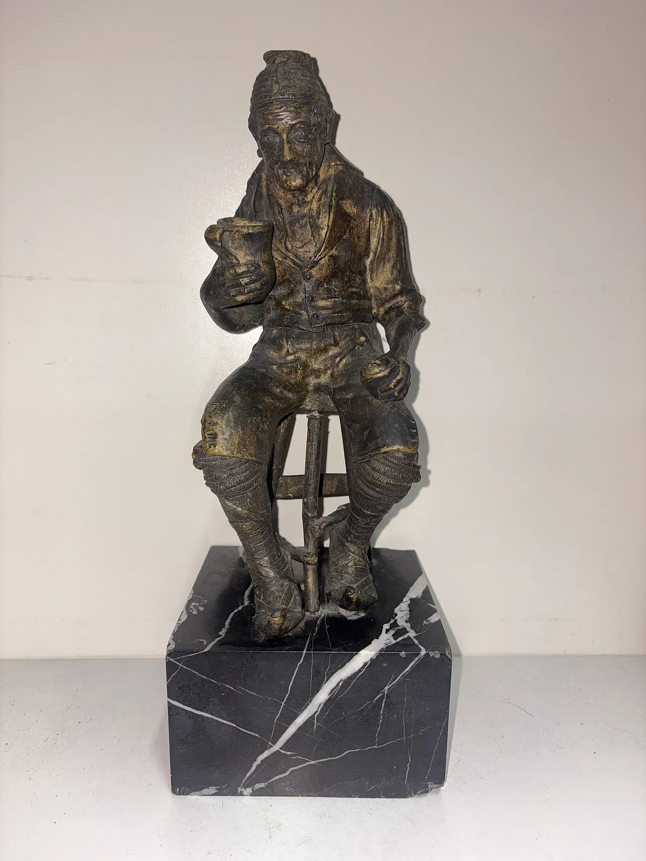 Pasquale Fosca, The Drinker, sculpture, bronze and marble, late 19th century 3