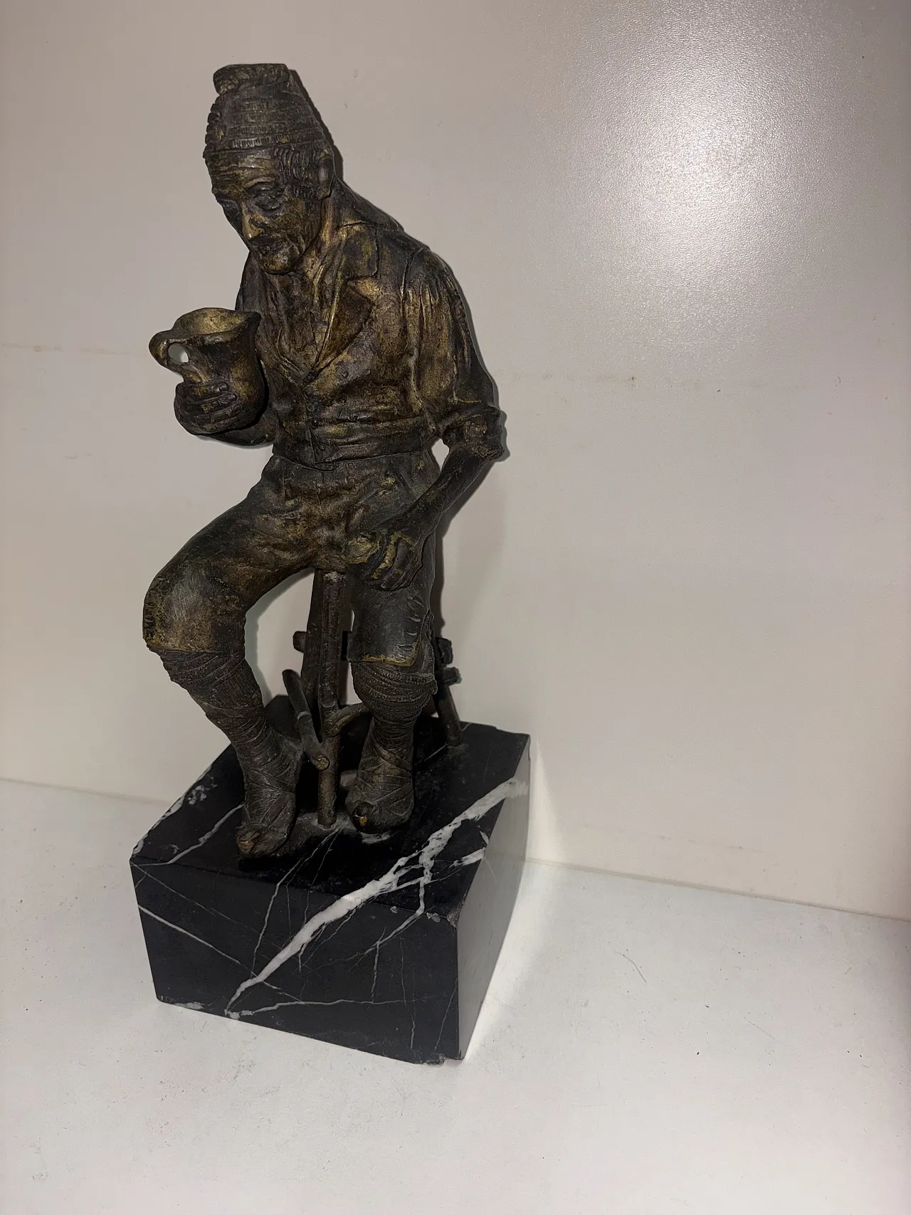 Pasquale Fosca, The Drinker, sculpture, bronze and marble, late 19th century 5