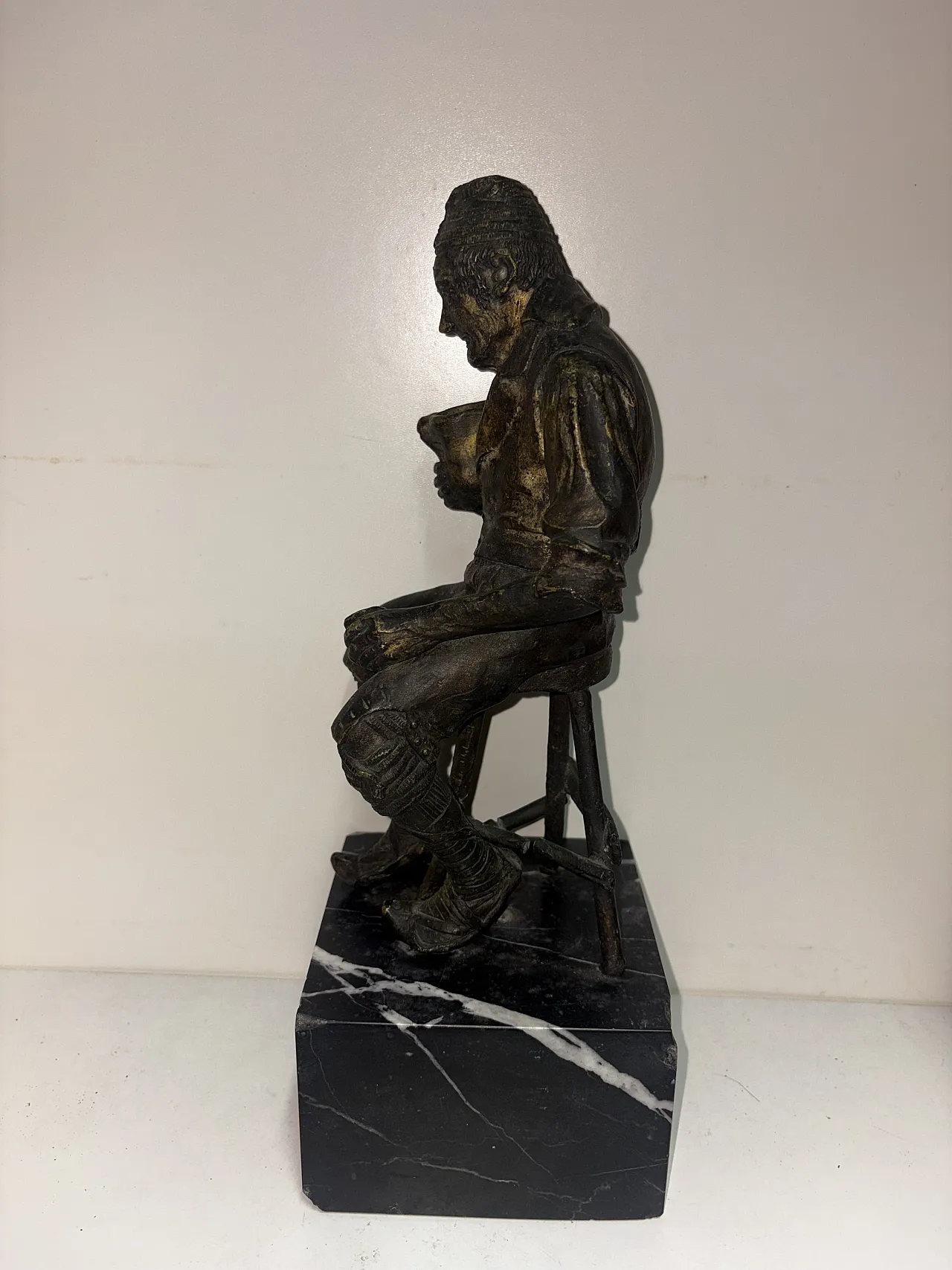 Pasquale Fosca, The Drinker, sculpture, bronze and marble, late 19th century 8