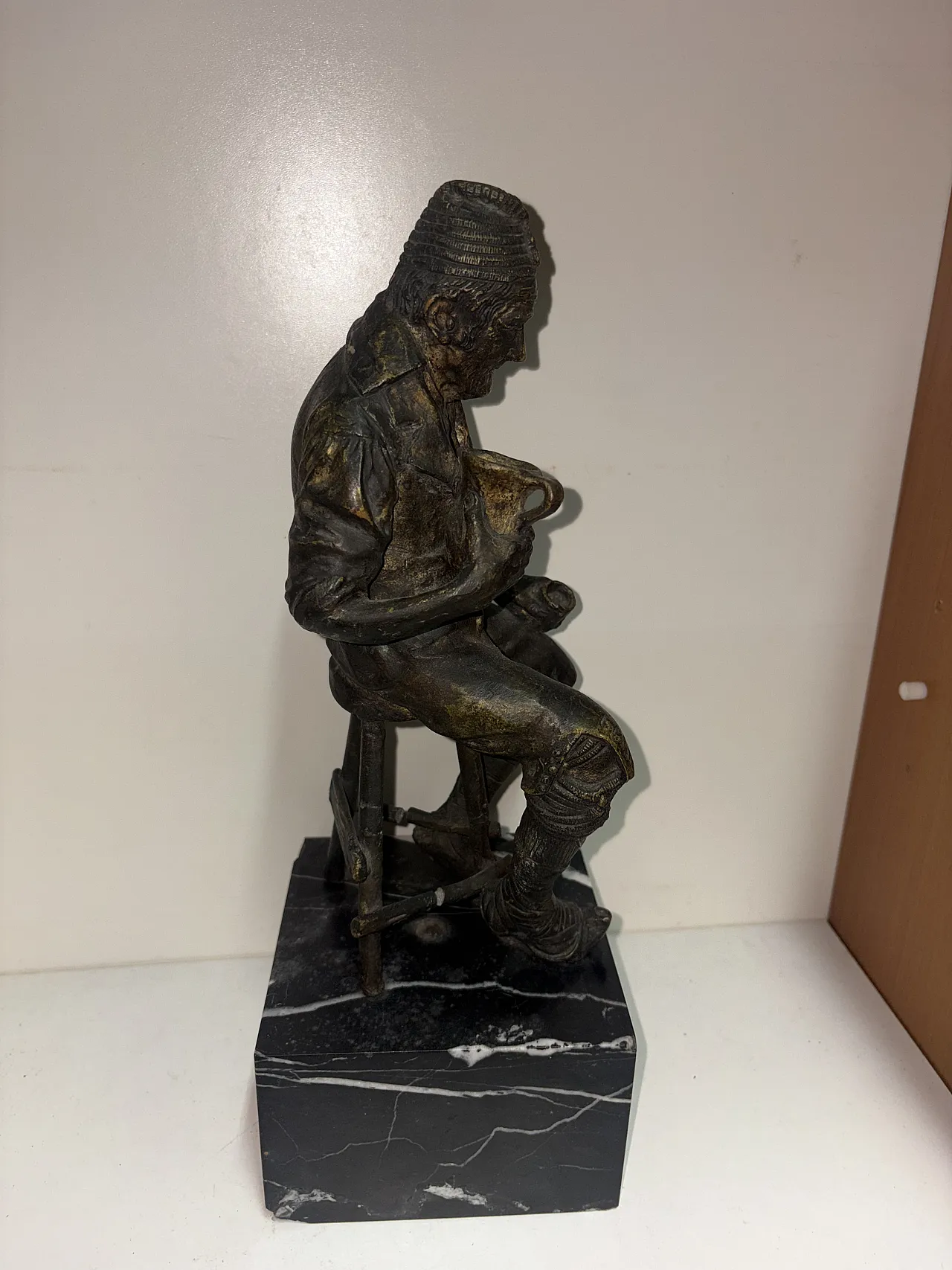 Pasquale Fosca, The Drinker, sculpture, bronze and marble, late 19th century 9
