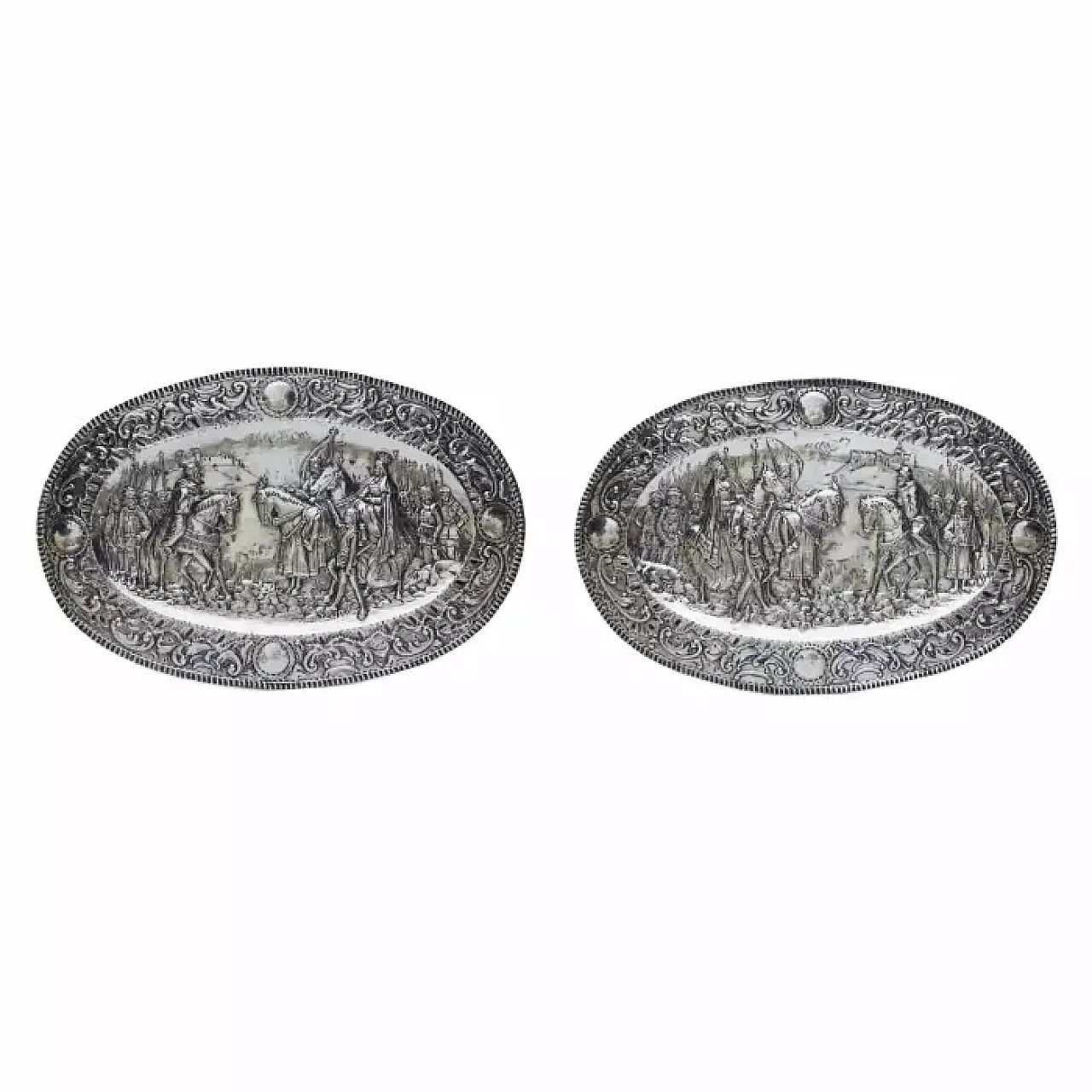 Pair of large oval silver decorative trays, 20th century 1