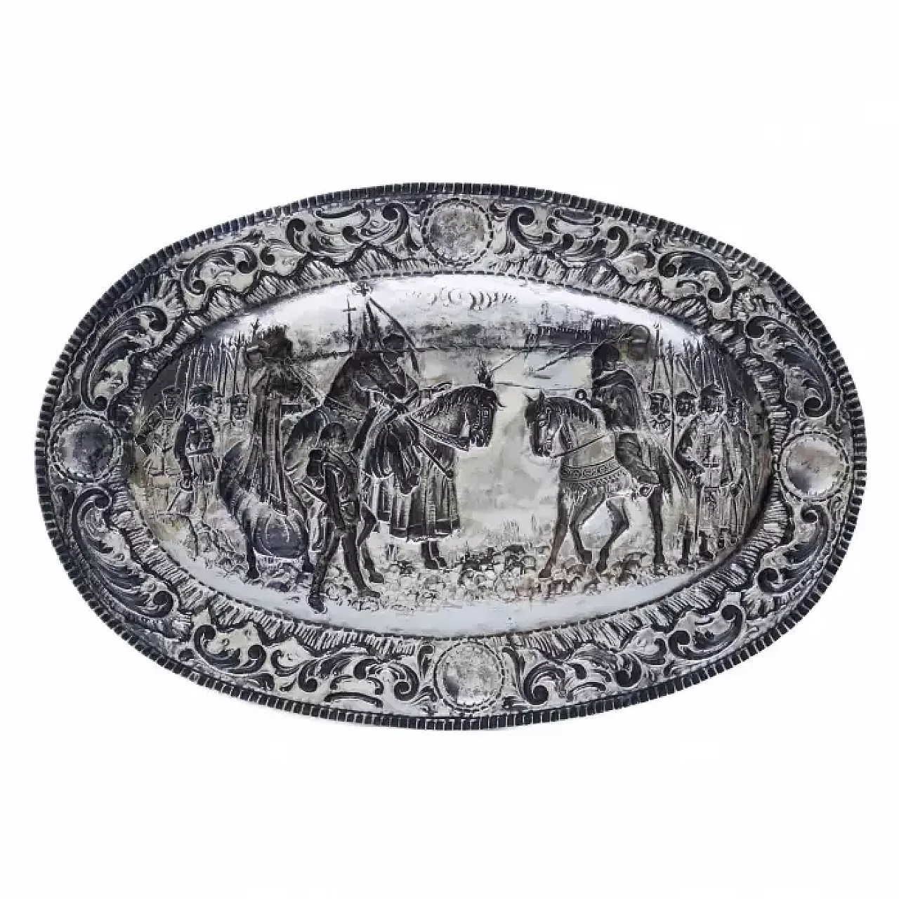 Pair of large oval silver decorative trays, 20th century 2