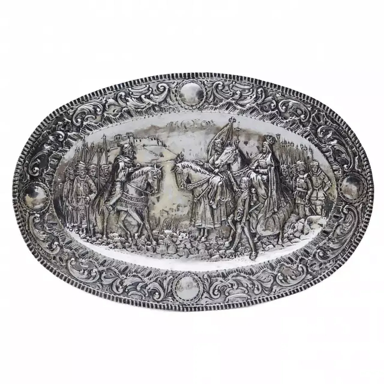 Pair of large oval silver decorative trays, 20th century 3