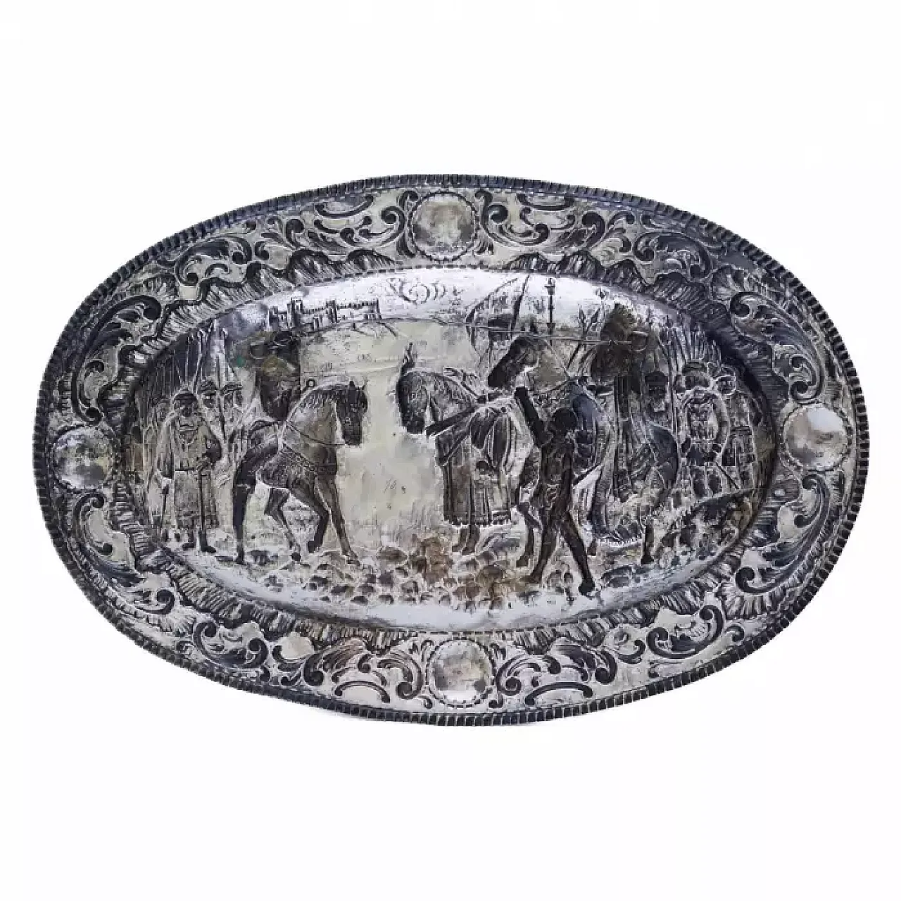 Pair of large oval silver decorative trays, 20th century 4