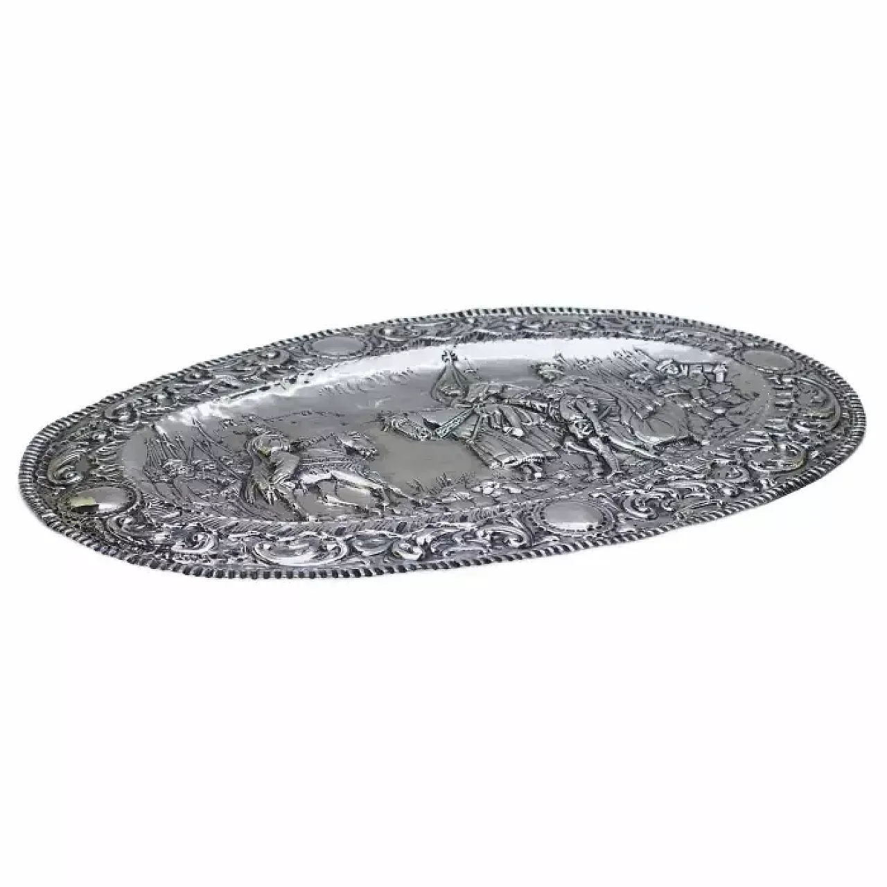 Pair of large oval silver decorative trays, 20th century 9