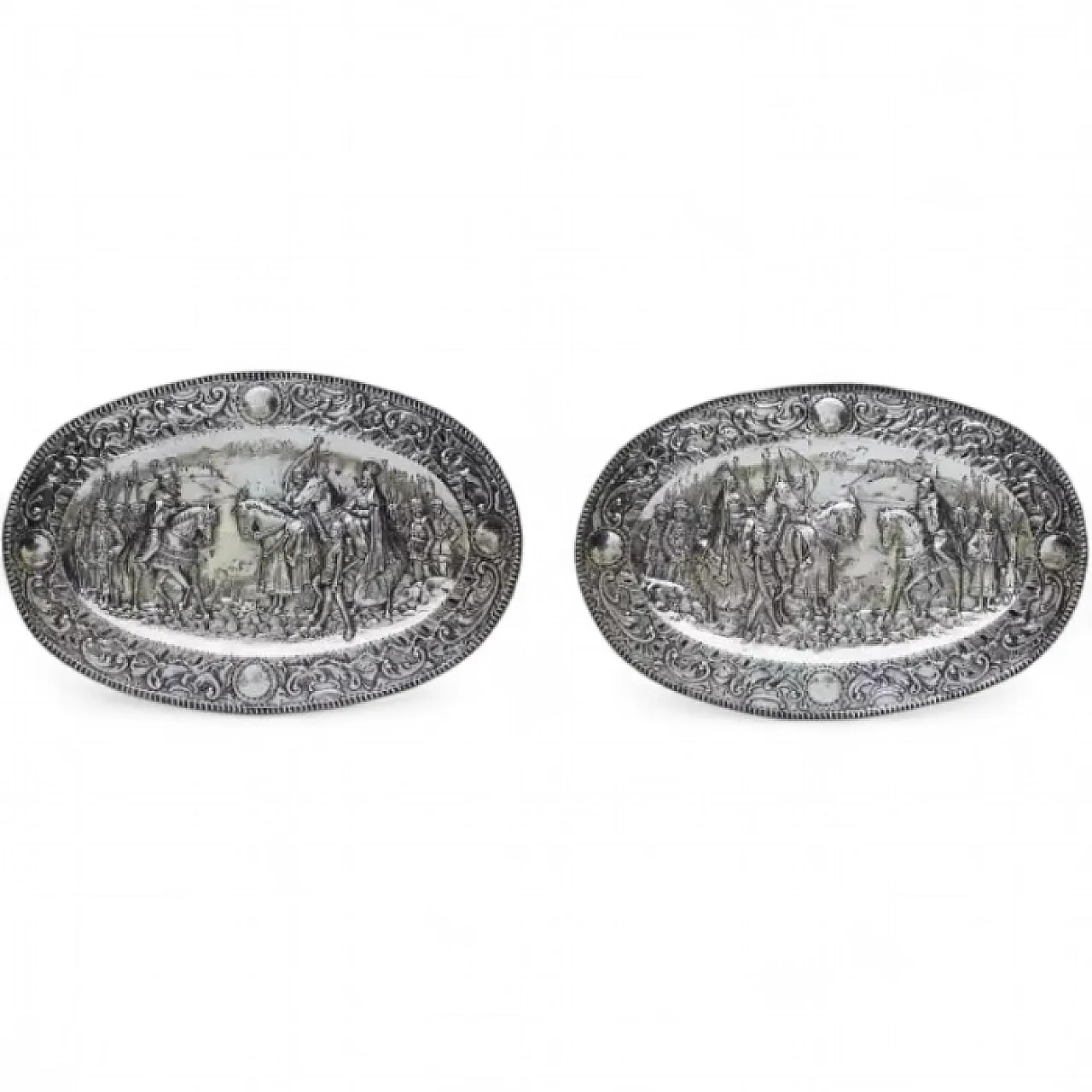Pair of large oval silver decorative trays, 20th century 10
