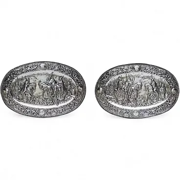 Pair of large oval silver decorative trays, 20th century
