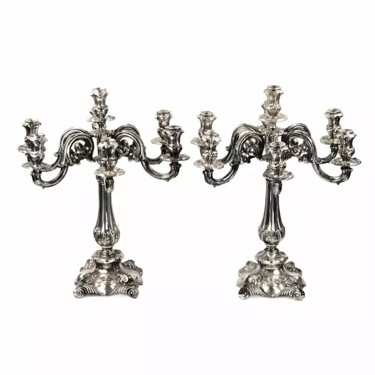 Pair of silver seven-light candelabra, late 19th century 1